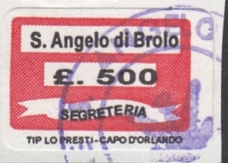 Marca da Bollo del Comune di SANT´ANGELO DI BROLO su Carta Bianca di dimensioni 23 x 15 mm
