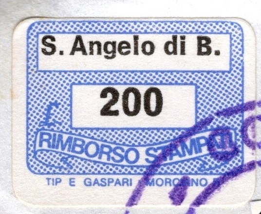 Marca da Bollo del Comune di SANT´ANGELO DI BROLO su Carta Bianca di dimensioni 23 x 15 mm