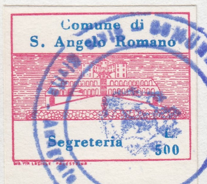 Marca da Bollo del Comune di SANT´ANGELO ROMANO su Carta Bianca di dimensioni 24 x 19,5 mm