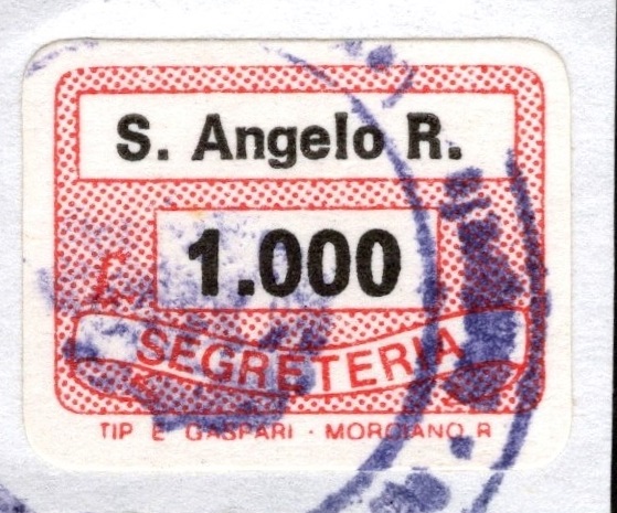 Marca da Bollo del Comune di SANT´ANGELO ROMANO su Carta Bianca di dimensioni 19 x 14 mm