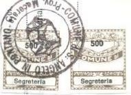Marca da Bollo del Comune di SANT´ANGELO IN PONTANO su Carta Bianca di dimensioni 19 x 21 mm