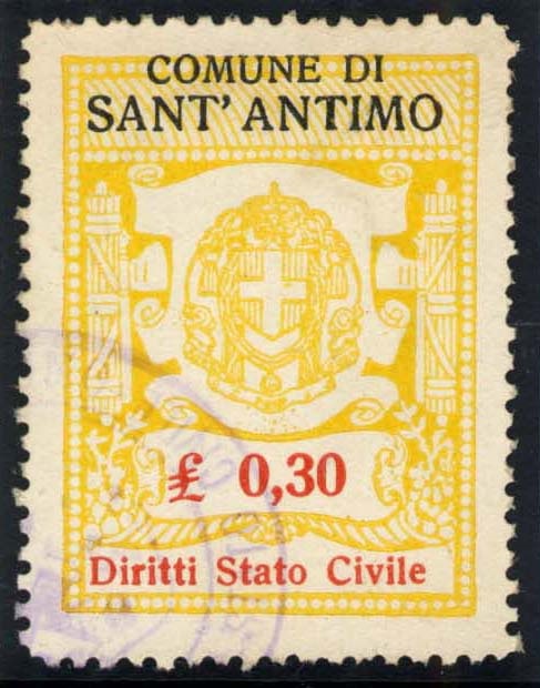 Marca da Bollo del Comune di SANT´ANTIMO su Carta Bianca di dimensioni mm