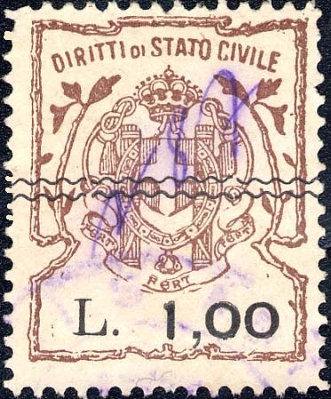 Marca da Bollo del Comune di SANT´ANTIMO su Carta Bianca di dimensioni 21,5 x 27 mm