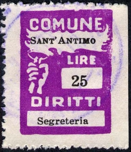 Marca da Bollo del Comune di SANT´ANTIMO su Carta Bianca di dimensioni 18,5 x 26 mm