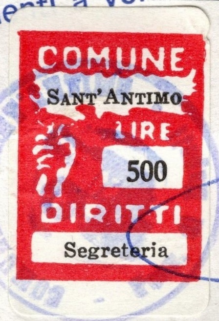 Marca da Bollo del Comune di SANT´ANTIMO su Carta Bianca di dimensioni 18,5 x 26 mm