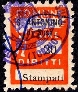 Marca da Bollo del Comune di SANT´ANTONINO DI SUSA su Carta Bianca Sottile di dimensioni 18,5 x 26 mm