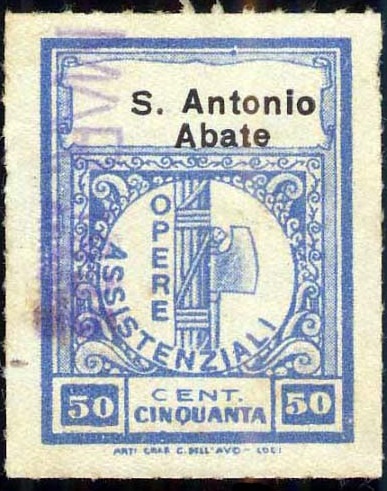 Marca da Bollo del Comune di SANT´ANTONIO ABATE su Carta Bianca di dimensioni 21,5 x 29,5 mm
