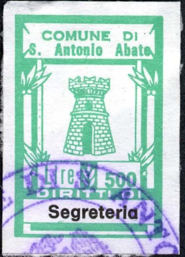 Marca da Bollo del Comune di SANT´ANTONIO ABATE su Carta Bianca di dimensioni 20,5 x 30 mm