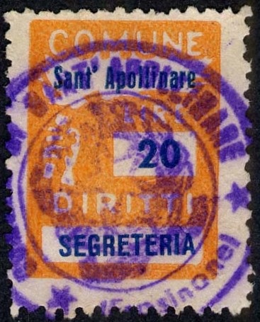 Marca da Bollo del Comune di SANT´APOLLINARE su Carta Bianca di dimensioni 18,5 x 26 mm