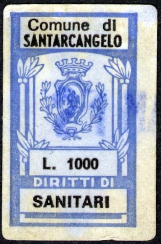 Marca da Bollo del Comune di SANTARCANGELO DI ROMAGNA su Carta Bianca di dimensioni 20 x 30 mm