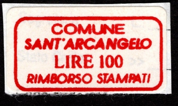 Marca da Bollo del Comune di SANT´ARCANGELO su Carta Bianca di dimensioni 34 x 20 mm
