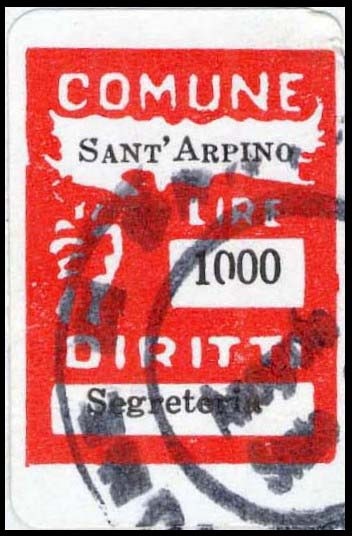 Marca da Bollo del Comune di SANT´ARPINO su Carta Bianca di dimensioni 20,5 x 27 mm