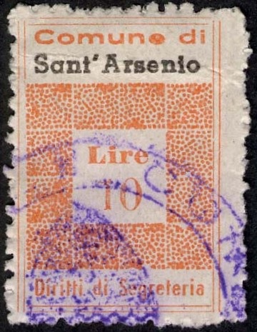 Marca da Bollo del Comune di SANT´ARSENIO su Carta Bianca di dimensioni 19,5 x 28,5 mm