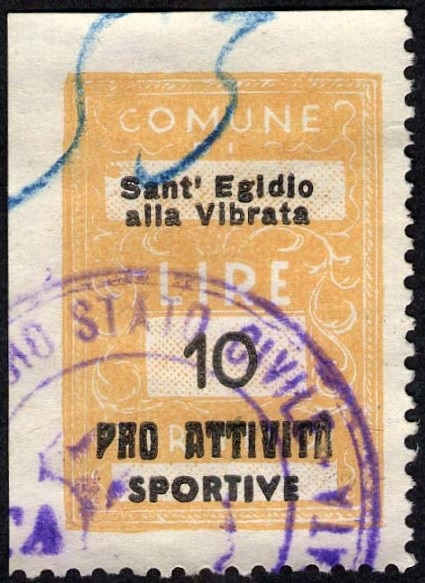 Marca da Bollo del Comune di SANT´EGIDIO ALLA VIBRATA su Carta Bianca di dimensioni mm