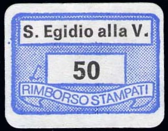 Marca da Bollo del Comune di SANT´EGIDIO ALLA VIBRATA su Carta Bianca di dimensioni 19 x 13 mm