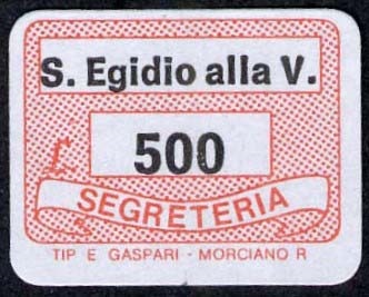 Marca da Bollo del Comune di SANT´EGIDIO ALLA VIBRATA su Carta Bianca di dimensioni 19 x 14 mm