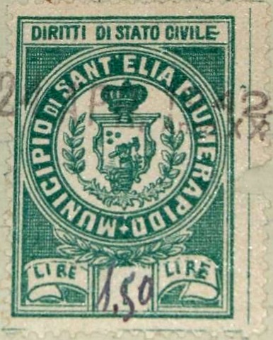 Marca da Bollo del Comune di SANT´ELIA FIUMERAPIDO su Carta Bianca Sottile di dimensioni 23 x 29 mm