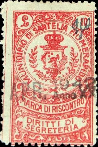 Marca da Bollo del Comune di SANT´ELIA FIUMERAPIDO su Carta Bianca Sottile di dimensioni 22,5 X 4 mm