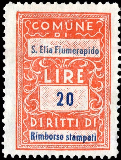 Marca da Bollo del Comune di SANT´ELIA FIUMERAPIDO su Carta Bianca di dimensioni 22 x 32 mm