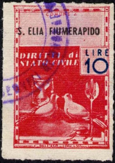 Marca da Bollo del Comune di SANT´ELIA FIUMERAPIDO su Carta Bianca di dimensioni 21 X 32 mm