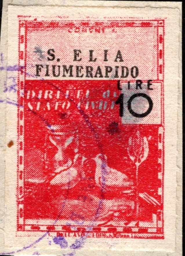Marca da Bollo del Comune di SANT´ELIA FIUMERAPIDO su Carta Bianca di dimensioni 21 X 32 mm