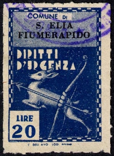 Marca da Bollo del Comune di SANT´ELIA FIUMERAPIDO su Carta Bianca Sottile di dimensioni 21,5 x 32 mm