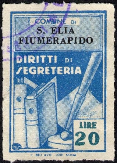 Marca da Bollo del Comune di SANT´ELIA FIUMERAPIDO su Carta Bianca di dimensioni 21 X 32 mm