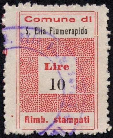 Marca da Bollo del Comune di SANT´ELIA FIUMERAPIDO su Carta Bianca di dimensioni 19,5 x 28,5 mm