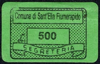 Marca da Bollo del Comune di SANT´ELIA FIUMERAPIDO su Carta Colorata di dimensioni 19,5 x 13,5 mm