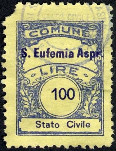 Marca da Bollo del Comune di SANT´EUFEMIA D´ASPROMONTE su Carta Colorata di dimensioni 22,5 x 29 mm