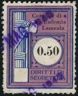 Marca da Bollo del Comune di SANT´EUFEMIA LAMEZIA su Carta Bianca di dimensioni 24 x 30 mm