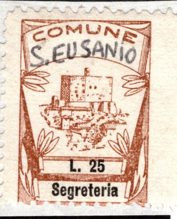 Marca da Bollo del Comune di SANT´EUSANIO FORCONESE su Carta Bianca di dimensioni 21 X 27 mm