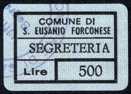 Marca da Bollo del Comune di SANT´EUSANIO FORCONESE su Carta Bianca di dimensioni 24,5 x 17 mm