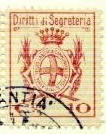 Marca da Bollo del Comune di SANTHIA´ su Carta Bianca di dimensioni 19 x 23 mm