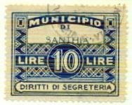 Marca da Bollo del Comune di SANTHIA´ su Carta Bianca di dimensioni 34 x 26,5 mm