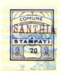 Marca da Bollo del Comune di SANTHIA´ su Carta Bianca Sottile di dimensioni 17 x 20 mm