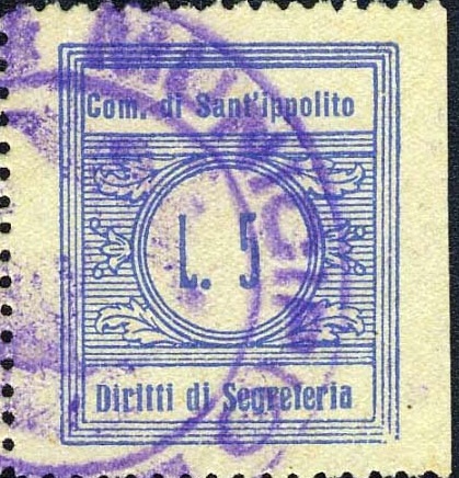 Marca da Bollo del Comune di SANT´IPPOLITO su Carta Bianca di dimensioni 22 x 26 mm