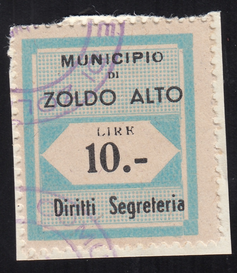 Marca da Bollo del Comune di ZOLDO ALTO su Carta Bianca di dimensioni 22,5 x 29 mm