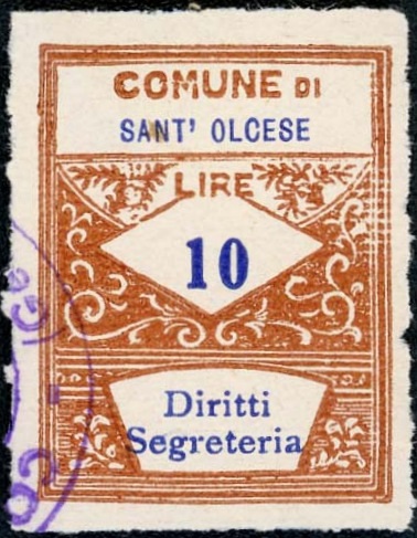 Marca da Bollo del Comune di SANT´OLCESE su Carta Bianca di dimensioni 21,5 x 28 mm