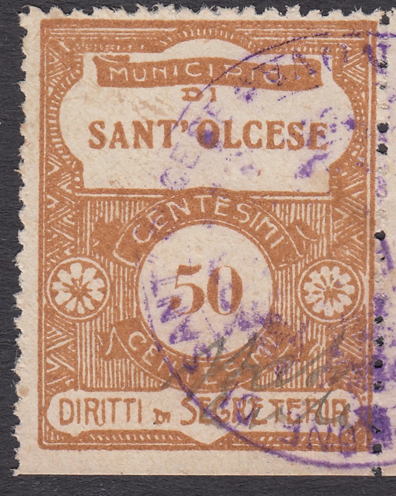 Marca da Bollo del Comune di SANT´OLCESE su Carta Bianca di dimensioni 28 x 34 mm