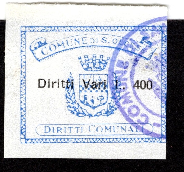 Marca da Bollo del Comune di SANT´OLCESE su Carta Bianca di dimensioni 25 x 16 mm
