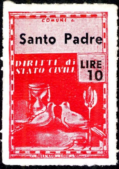 Marca da Bollo del Comune di SANTOPADRE su Carta Bianca Sottile di dimensioni 21,5 x 32 mm