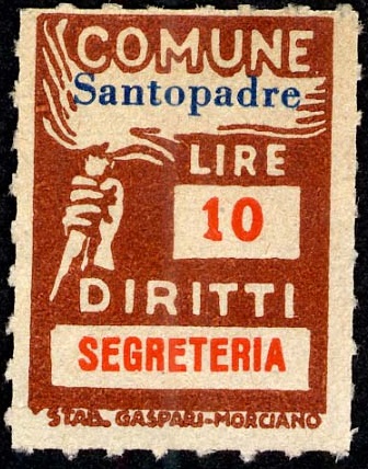 Marca da Bollo del Comune di SANTOPADRE su Carta Bianca Sottile di dimensioni 18,5 x 26 mm