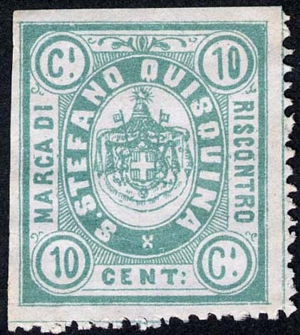 Marca da Bollo del Comune di SANTO STEFANO QUISQUINA su Carta Bianca di dimensioni 24,5 x 28 mm