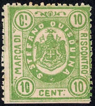 Marca da Bollo del Comune di SANTO STEFANO QUISQUINA su Carta Bianca di dimensioni 24,5 x 28,5 mm