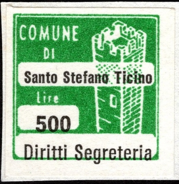 Marca da Bollo del Comune di SANTO STEFANO TICINO su Carta Bianca di dimensioni 20 x 20 mm