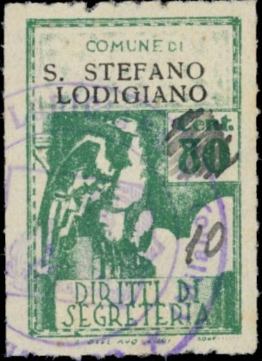 Marca da Bollo del Comune di SANTO STEFANO LODIGIANO su Carta Bianca di dimensioni 21 X 32 mm