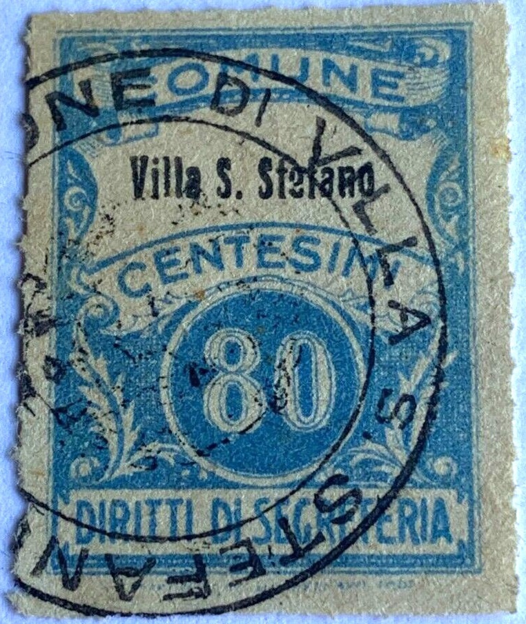 Marca da Bollo del Comune di VILLA SANTO STEFANO su Carta Bianca di dimensioni 22 X 33 mm