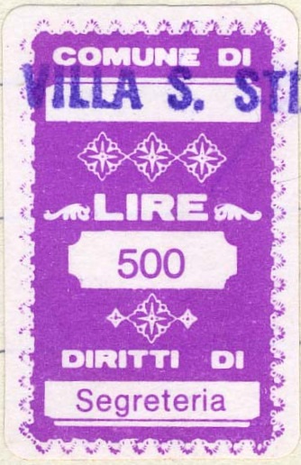 Marca da Bollo del Comune di VILLA SANTO STEFANO su Carta Bianca di dimensioni 20 x 32 mm