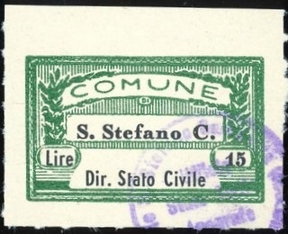 Marca da Bollo del Comune di SANTO STEFANO DI CAMASTRA su Carta Bianca di dimensioni 28 X 22 mm